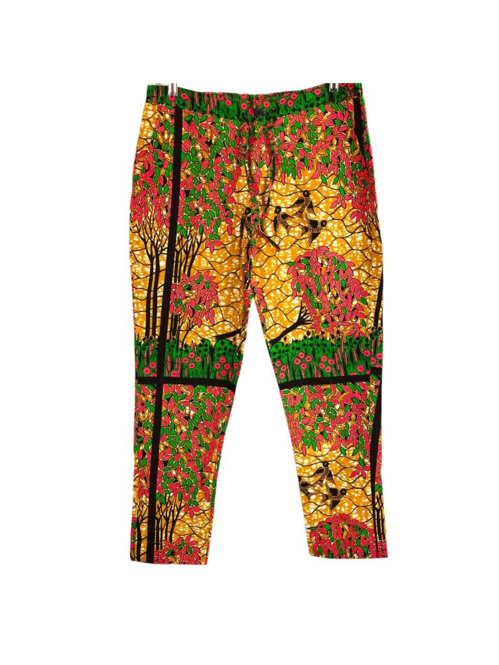 Hitarget Wax Block Print Pants Medium African Batik Cotton Birds Leaves Colorful
